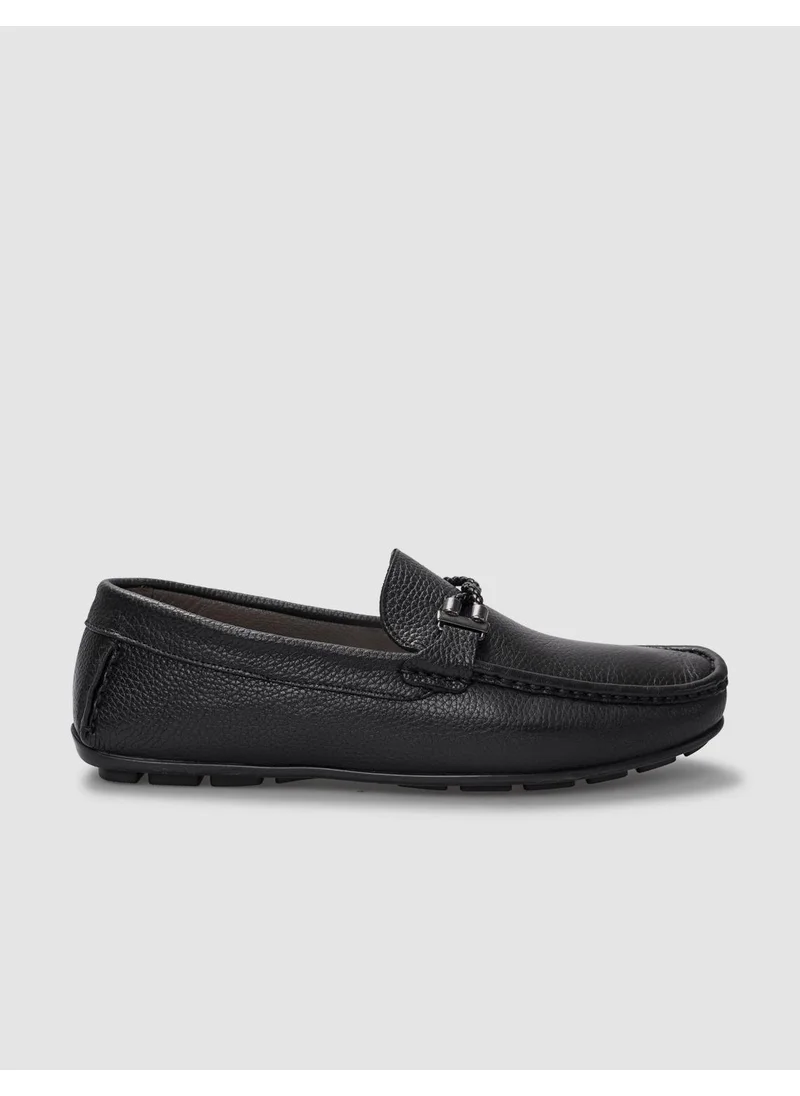 كاباني Genuine Leather Black Buckled Men's Loafer