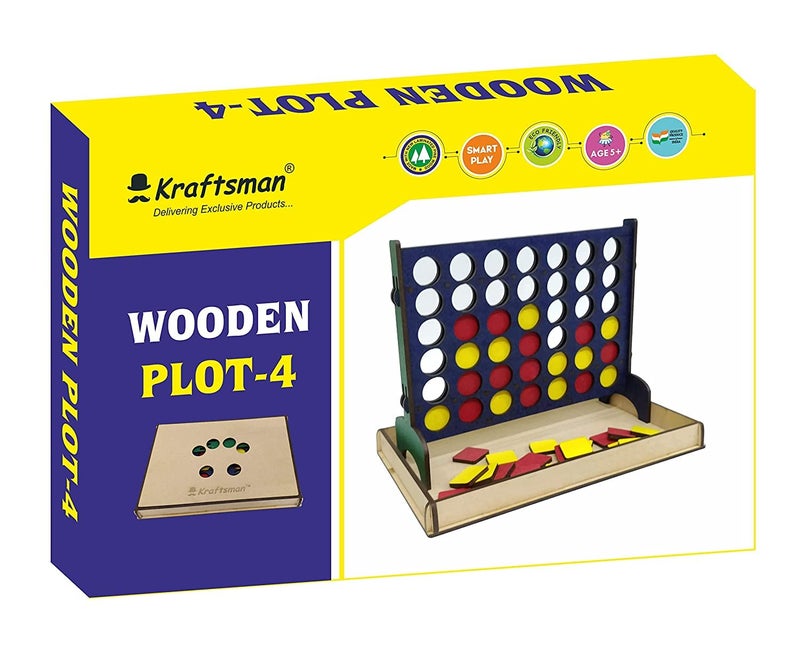 Braintastic Wooden Board Game of 4 Grid or Get 4-in-A-Row | Plot 4 Strategy Party & Fun Games for Home Travel Super Fun to Play 2-4 Players Age 8+ Years (Plot 4) - Image 5