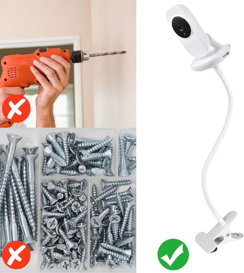 wochel Baby Monitor Holder Compatible with VTech VM819 Flexible Baby Monitor Mount Crib Clip Mount Without Tools or Wall Damage  White - Image 4