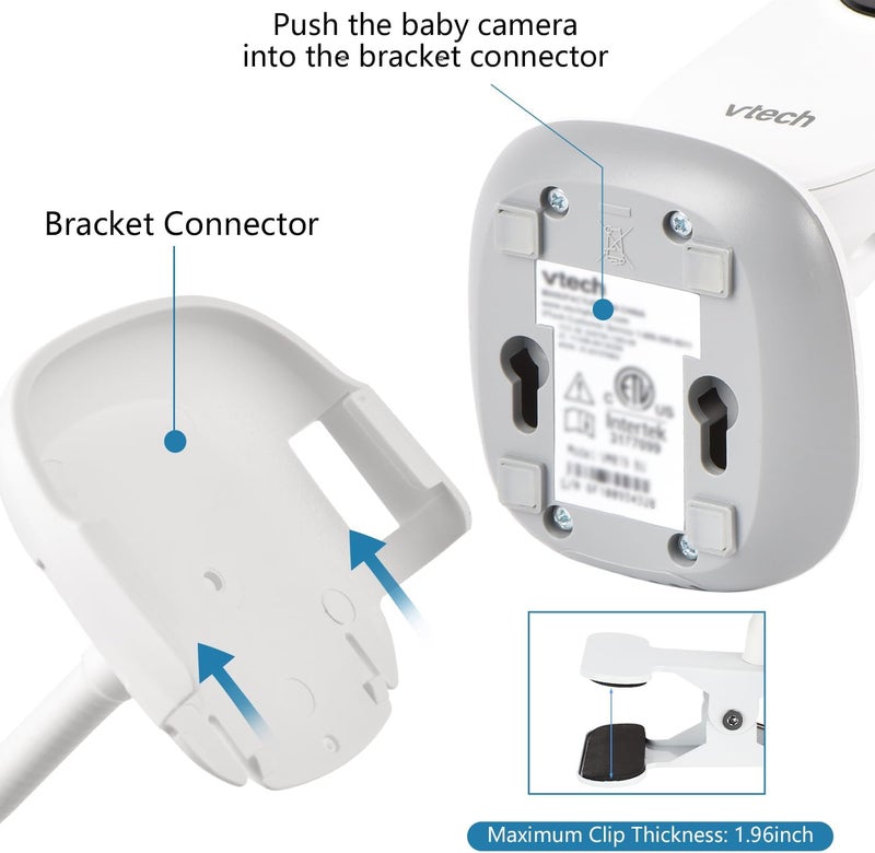 wochel Baby Monitor Holder Compatible with VTech VM819 Flexible Baby Monitor Mount Crib Clip Mount Without Tools or Wall Damage  White - Image 3