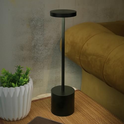 Chronos Luminis Cordless LED Table Lamp - USB Rechargeable Portable Touch Control Dimmable 3 Light Color Tunable Table Lamp for Hotel, Cafe, Restaurant or Home for Bedside, Dining (Black) - Image 1