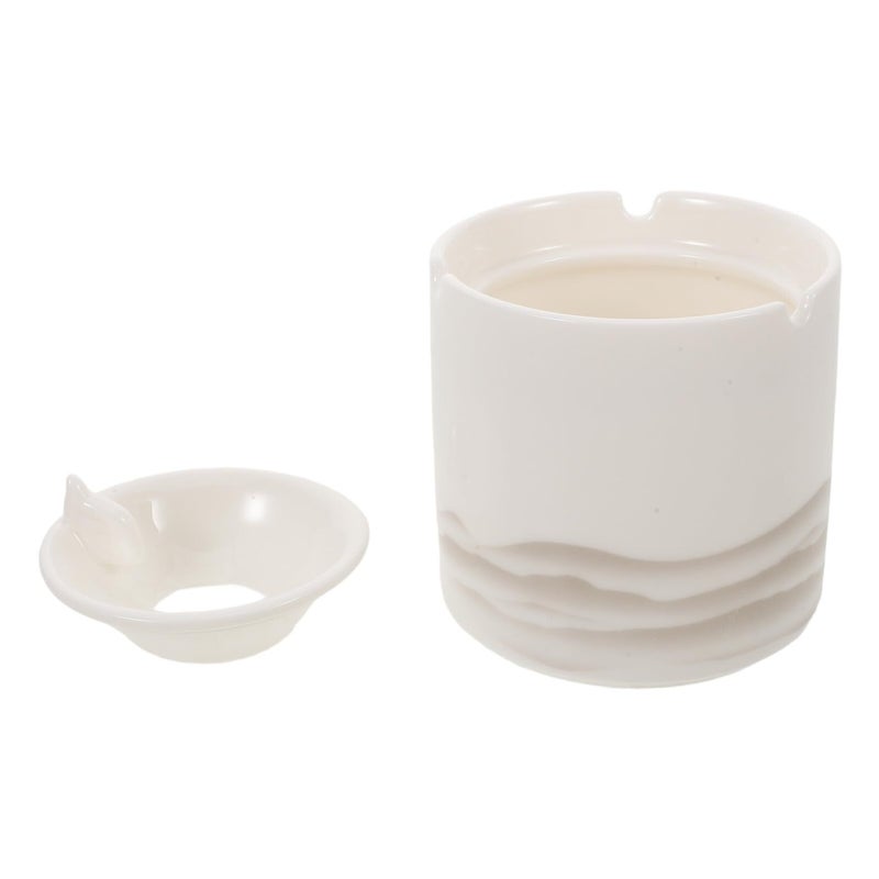 Ceramic Smokeless Ashtray with Lid Windproof Round Porcelain Ash Holder for Outdoor Patio Balcony - Image 2