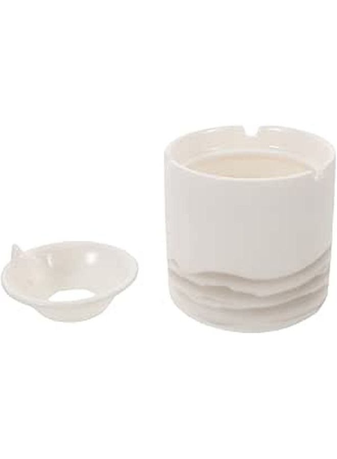 Ceramic Smokeless Ashtray with Lid Windproof Round Porcelain Ash Holder for Outdoor Patio Balcony - Image 1