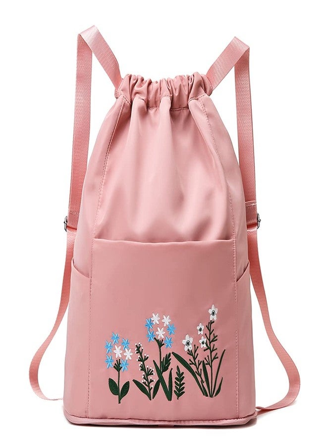 AG E-Com Travel Drawstring Bag Waterproof Flower Print Foldable Embroidery Design Drawstring Backpack for Outdoor Random Design (Multicolor) - Image 1