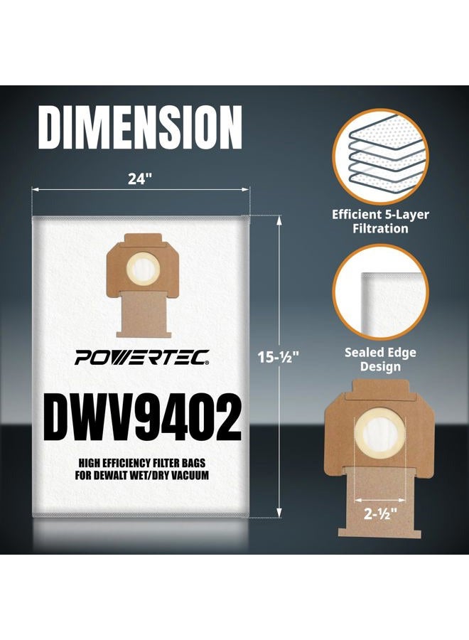 POWERTEC 75029V Fleece Filter Bags| Replacement for DeWalt 9402 | Fits DWV012 Dust Extractors, 5 Pack - Image 2