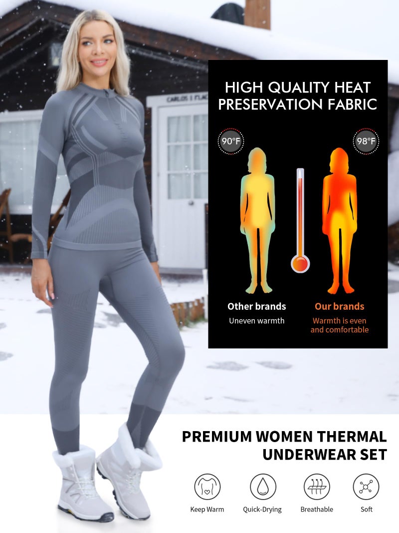 ATTRACO Long Johns for Women Snow Suits for Women Base Layer Set Base Layer Ski Lightweight Gray X-Large - Image 2