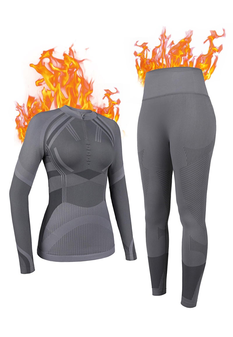 ATTRACO Long Johns for Women Snow Suits for Women Base Layer Set Base Layer Ski Lightweight Gray X-Large - Image 1