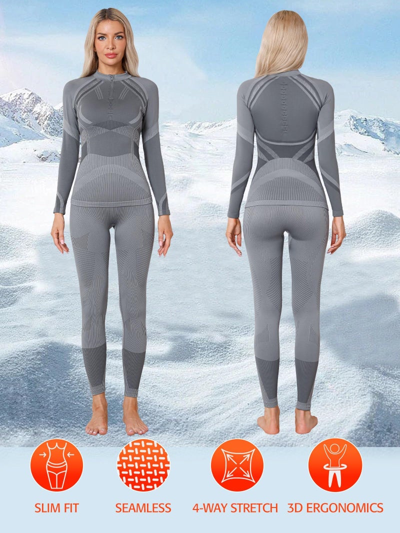 ATTRACO Long Johns for Women Snow Suits for Women Base Layer Set Base Layer Ski Lightweight Gray X-Large - Image 5