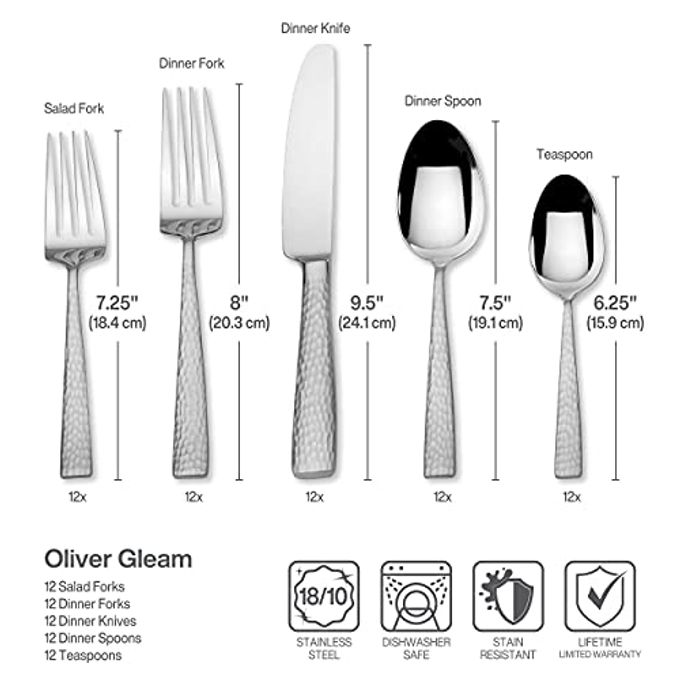 Mikasa , Oliver Gleam Flatware Service for 12, 65 Piece Set, 18/10 Stainless Steel, Silverware Set with Serving Utensils - Image 5