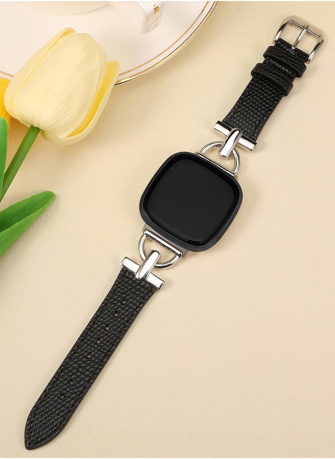 Wearlizer Women's Leather Band for Fitbit Versa 3/4/Sense 2 - Elegant D-Shape Metal Buckle, Premium Leather, Skin-Friendly, Secure Connectors, 1 Year Warranty  - Image 2