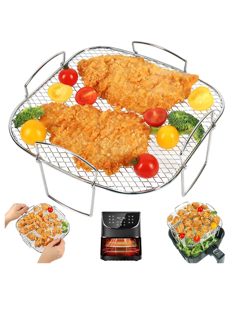 8 inch Air Fryer Rack, Square Stainless Steel Dehydrator Rack, Air Fryer Basket Tray, Air Fryer Accessories Dishwasher Safe Fit for Oven, Compatible with Most Air Fryer - Image 1