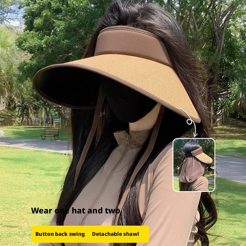 قبعة شمس من القش للحماية من الأشعة فوق البنفسجية للنساء، حافة عريضة، حماية للرقبة - Image 2