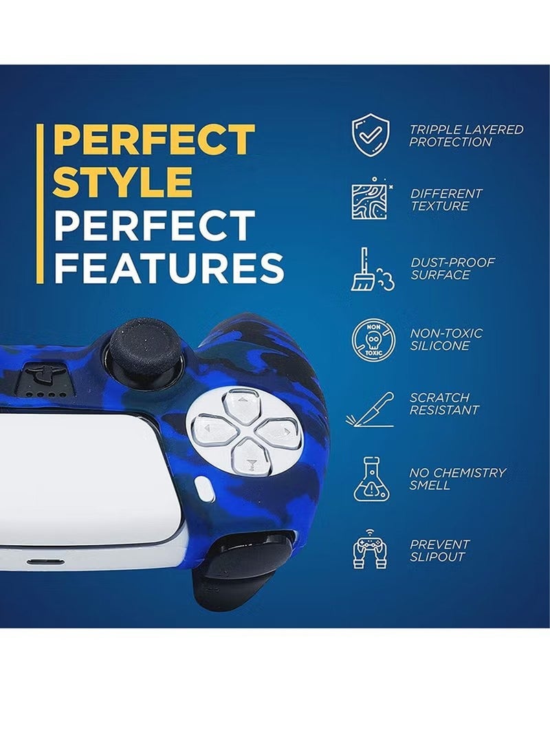 general Silicone Shell Accessories For Sony 5 PS5 Wireless Controller Handles With Non Slip Silicone Dust Protection Cover, PS5 Handle Shell x 2, With Thumb Handle x 10 (Red Camouflage+Blue) - Image 3