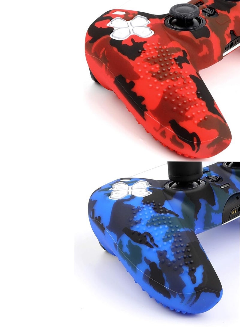 general Silicone Shell Accessories For Sony 5 PS5 Wireless Controller Handles With Non Slip Silicone Dust Protection Cover, PS5 Handle Shell x 2, With Thumb Handle x 10 (Red Camouflage+Blue) - Image 5