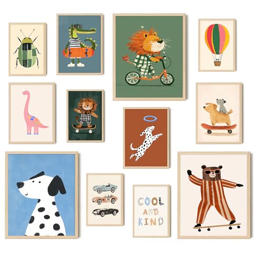 Aroutde 12Pcs Cartoon Animal Canvas Wall Decor Nursery Room Playful Animals Prints Modern Artwork for Kids Room Playroom Decor Unframed - Image 1