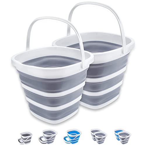 Craftend 2 Pack Collapsible Buckets 10L 2.6 Gallon Cleaning Bucket Mop Bucket Folding Foldable Portable Small Plastic Water Supplies for Outdoor Garden Camping Fishing Car Wash Space Saving Square - Image 1