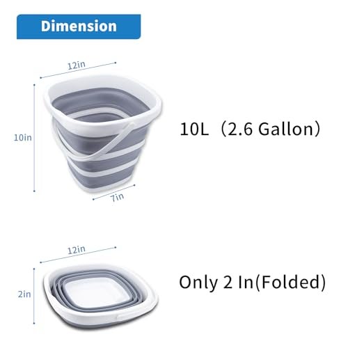 Craftend 2 Pack Collapsible Buckets 10L 2.6 Gallon Cleaning Bucket Mop Bucket Folding Foldable Portable Small Plastic Water Supplies for Outdoor Garden Camping Fishing Car Wash Space Saving Square - Image 2