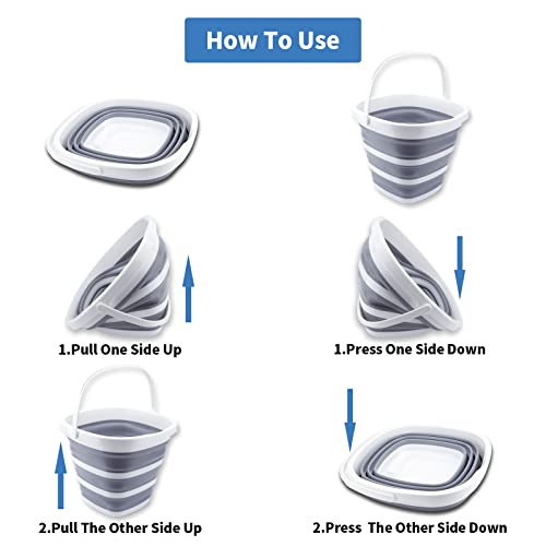 Craftend 2 Pack Collapsible Buckets 10L 2.6 Gallon Cleaning Bucket Mop Bucket Folding Foldable Portable Small Plastic Water Supplies for Outdoor Garden Camping Fishing Car Wash Space Saving Square - Image 4