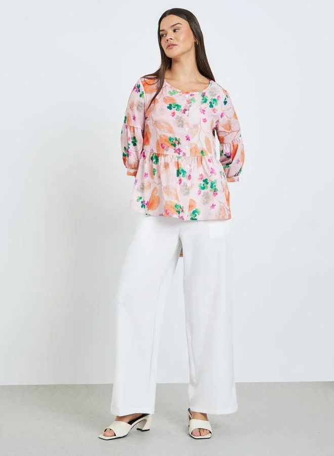 Take Two Women Floral Print 3/4 Sleeve Top