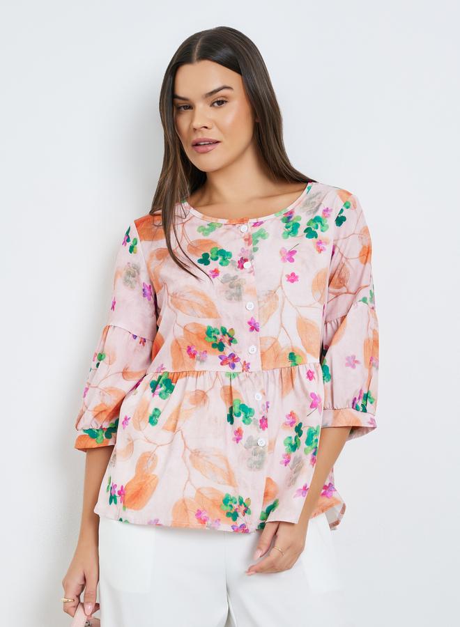 Take Two Women Floral Print 3/4 Sleeve Top - Image 1