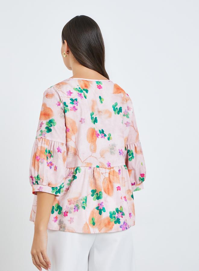 Take Two Women Floral Print 3/4 Sleeve Top - Image 4