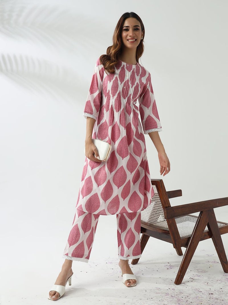 FIORRA Women's Pink Cotton Flared Kurta Set - Image 5