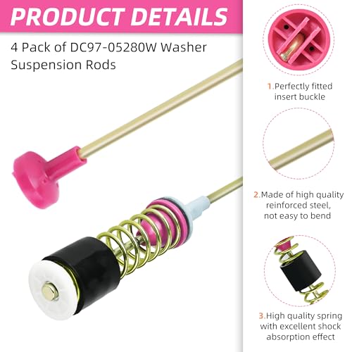 APPLIANCEMATES WA50R5200AW/US WA50R5400AV/US Suspension Rods Kits for Samsung Washer WA45T3200AW/A4,Replaces WA45M7050AW/A4 WA45T3400AV/A4 WA45N3050AW/A4 WA50T5300AC - Image 2