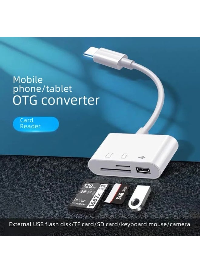 Generic - Multi-function Type-c Android Otg Adapter Usb 15 Three-in-one Sd/tf Card/u-disk Compatible Memory Card Reader-Color:White Apple  Pearlescent Bag Packaging - Image 1