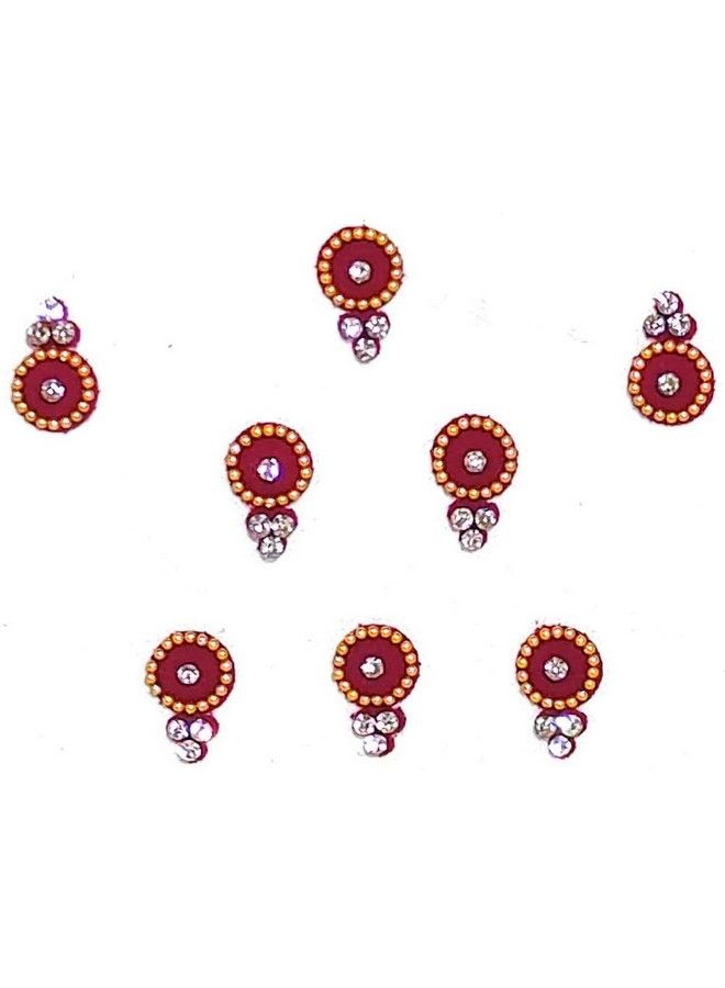 KOSHIN Maroon Color Golden Ring White Stone Size Per Bindi Height 1 Cm Forehead Fancy Designer Bindi For Girls Women Ladies  - Image 3
