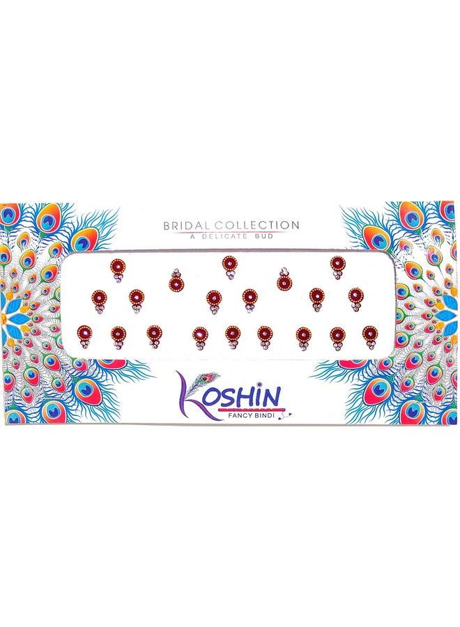 KOSHIN Maroon Color Golden Ring White Stone Size Per Bindi Height 1 Cm Forehead Fancy Designer Bindi For Girls Women Ladies  - Image 2