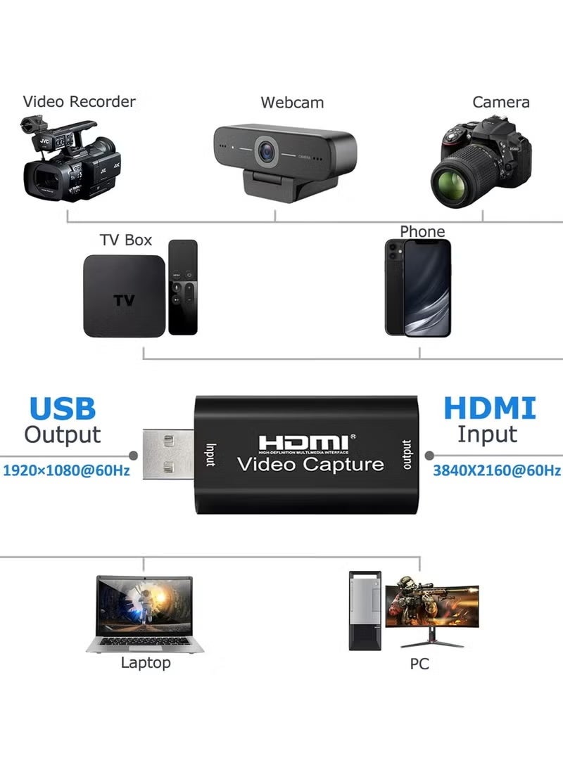 يوارب كينج بطاقة 4K HDMI لالتقاط الفيديو، بطاقة Cam لالتقاط الألعاب محول لالتقاط الصوت من HDMI إلى USB 2.0 أجهزة التقاط التسجيل للبث المباشر ومؤتمرات الفيديو والتدريس والألعاب - Image 2