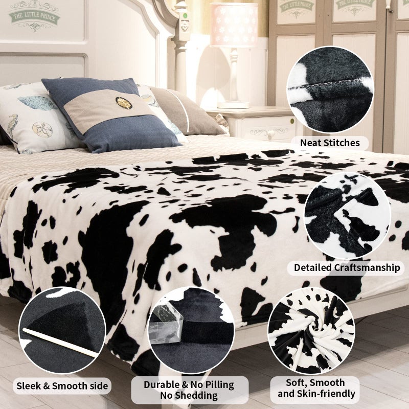 SEEGU Cow Print Blanket King Size - 300GSM Lightweight Plush Blankets and Throws Blanket Fuzzy Cozy Soft Fleece Cow Print Blankets for Couch  Sofa  Bed  Travel  Camping 90x108 in - Image 3