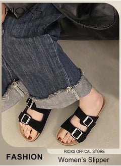 RIOXS Women's Flat Sandals, Lane Cork Footbed Sandals, Comfort Adjustable Slides Slippers Shoes, Platform Suede Sandals For Women, Open Toe Slides Slip On Slippers With Buckle, For Indoor And Outdoor Use  - Image 4