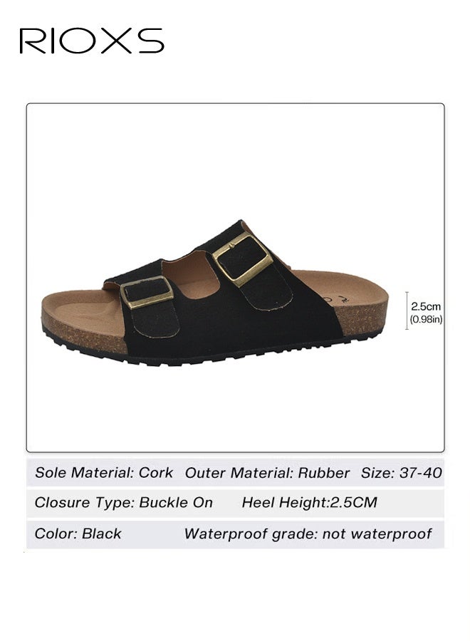 RIOXS Women's Flat Sandals, Lane Cork Footbed Sandals, Comfort Adjustable Slides Slippers Shoes, Platform Suede Sandals For Women, Open Toe Slides Slip On Slippers With Buckle, For Indoor And Outdoor Use - Image 3