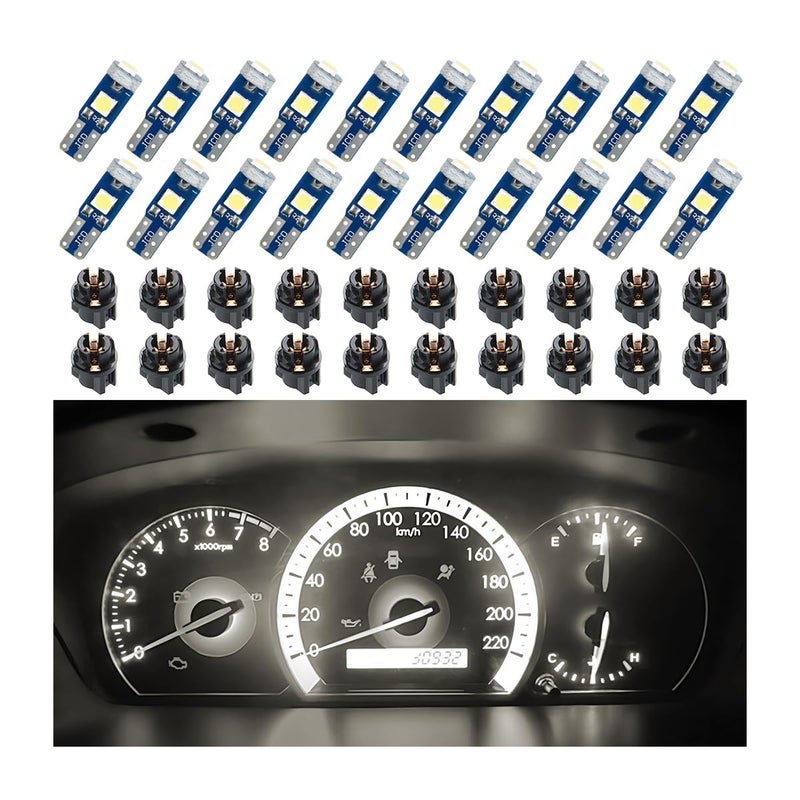 BELOMI 20 Pcs T5 LED Lights for Car Dashboard High Light Bulb 30303SMD Replacement with Twist Lock Socket Super Bright Light for Instrument Panel Indicator Warm White