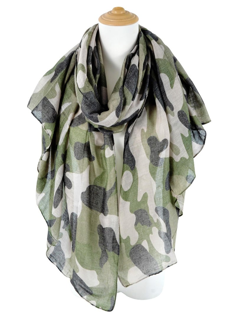 GERINLY Camo Scarves - Lightweight Travel Scarf Camouflage Print Shawl Wrap for Camp Veteran Gift (Olive) - Image 2