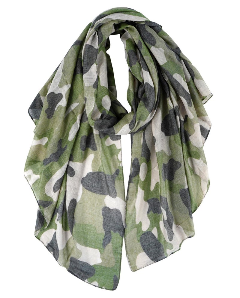 GERINLY Camo Scarves - Lightweight Travel Scarf Camouflage Print Shawl Wrap for Camp Veteran Gift (Olive) - Image 1