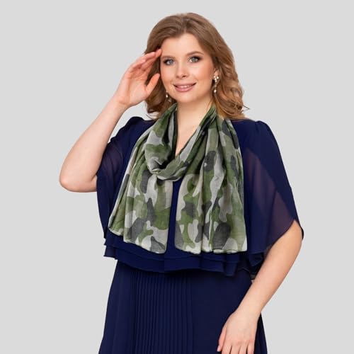 GERINLY Camo Scarves - Lightweight Travel Scarf Camouflage Print Shawl Wrap for Camp Veteran Gift (Olive) - Image 4