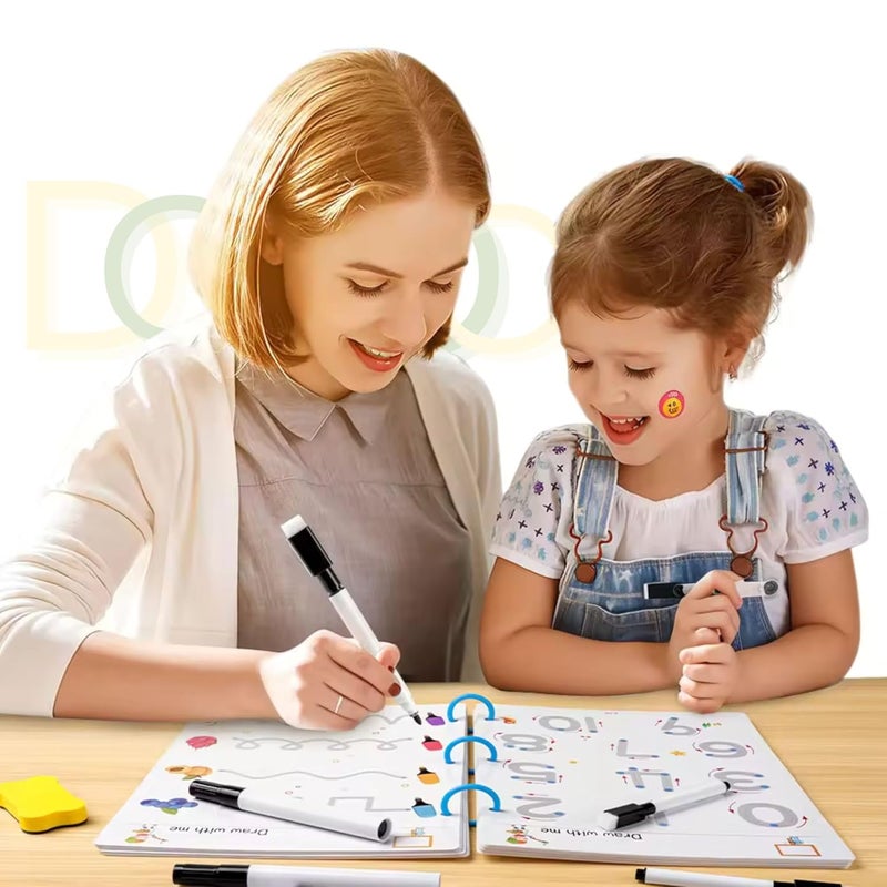 DOKDO 64 Pages Magical Tracing Workbook Set – Handwriting Practice for Alphabets & Numbers, Reusable Preschool Learning Book for Kids, Educational Pen Control Training,(Multicolor) (2) - Image 2
