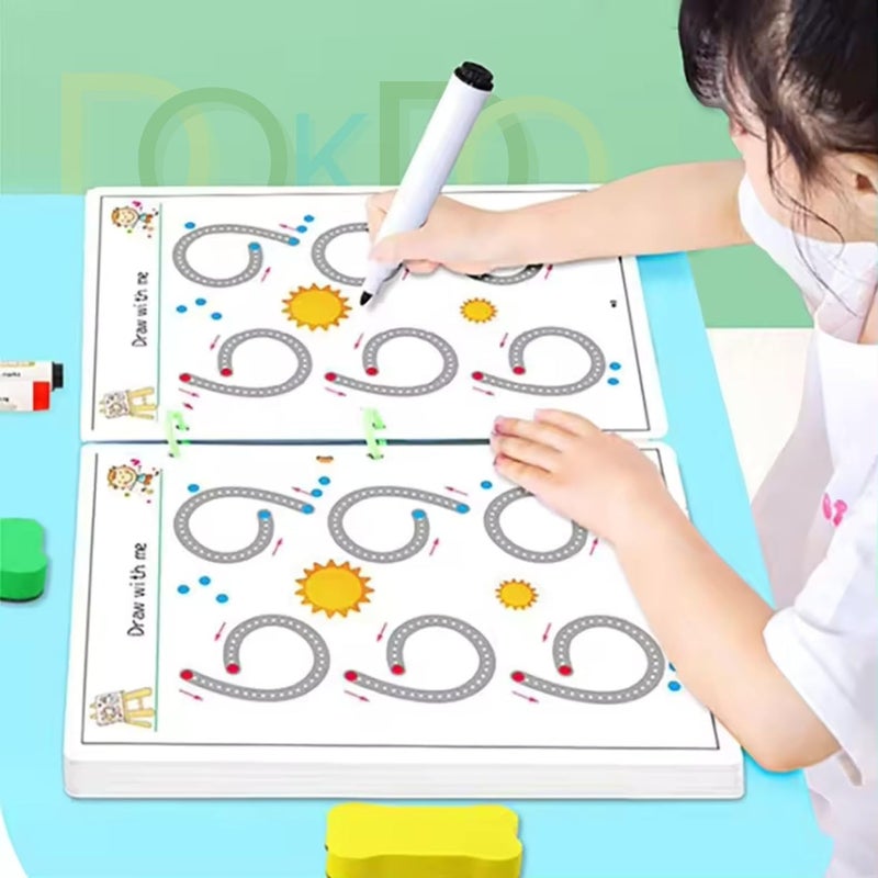 DOKDO 64 Pages Magical Tracing Workbook Set – Handwriting Practice for Alphabets & Numbers, Reusable Preschool Learning Book for Kids, Educational Pen Control Training,(Multicolor) (2) - Image 5