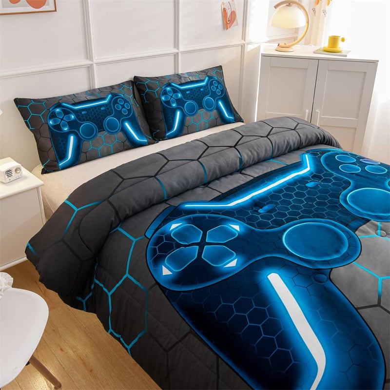 NTBED Game Console Comforter Set for Boys Girls Kids Geometric Lightweight Microfiber Bedding Sets (Blue, Full) - Image 3