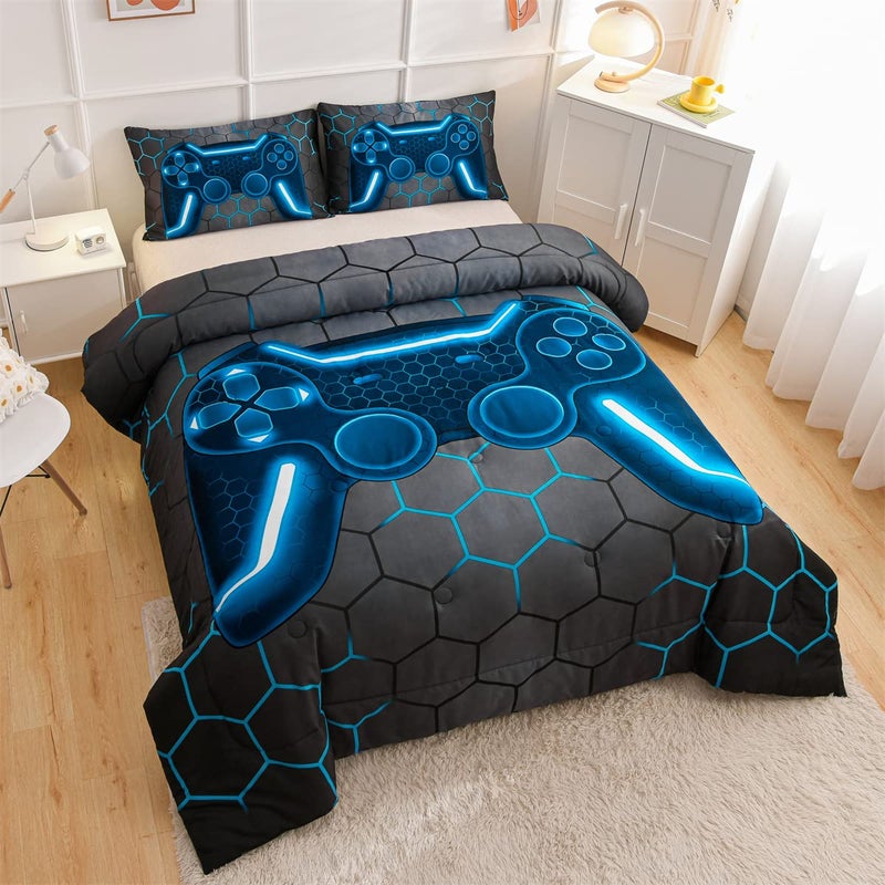 NTBED Game Console Comforter Set for Boys Girls Kids Geometric Lightweight Microfiber Bedding Sets (Blue, Full) - Image 2