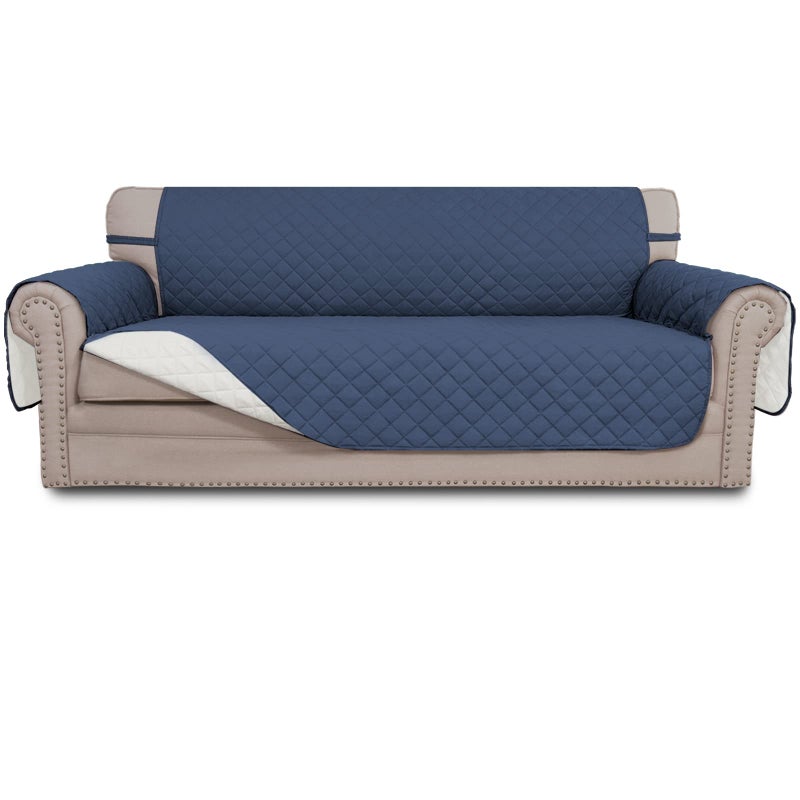 EasyGoing Reversible Couch Cover for 3 Cushion Couch Sofa Cover for Dogs Water Resistant Furniture Protector Cover with Foam Sticks Elastic Straps for Pet Cat Sofa Dark BlueIvory