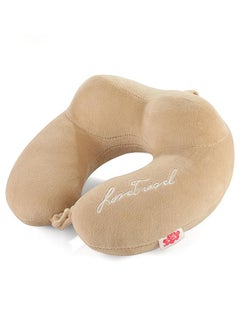 Generic Travel Neck Pillow - Lightweight Fleece Casing Extra Comfort Memory Foam - U-Shaped Neck Pillow for Travelling, Beige  - Image 2