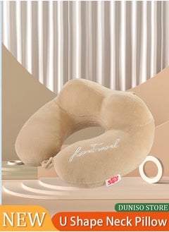 Generic Travel Neck Pillow - Lightweight Fleece Casing Extra Comfort Memory Foam - U-Shaped Neck Pillow for Travelling, Beige  - Image 1