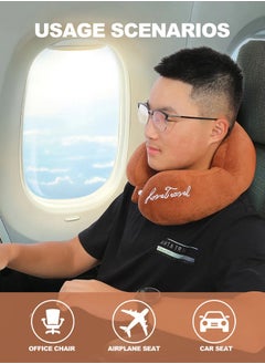 Generic Travel Neck Pillow - Lightweight Fleece Casing Extra Comfort Memory Foam - U-Shaped Neck Pillow for Travelling, Beige  - Image 5
