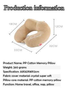 Generic Travel Neck Pillow - Lightweight Fleece Casing Extra Comfort Memory Foam - U-Shaped Neck Pillow for Travelling, Beige  - Image 3