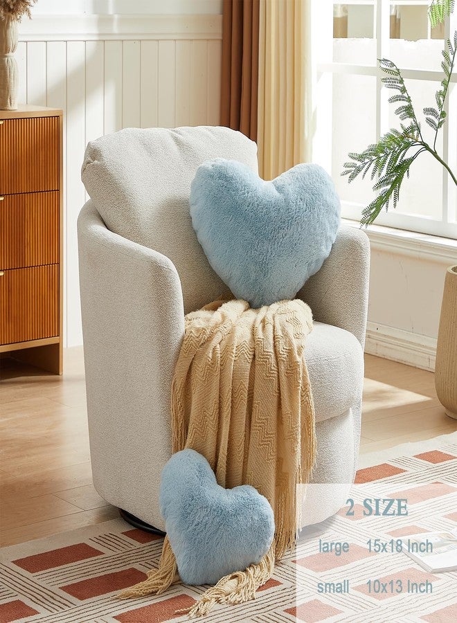 EastTree Heart Pillows, Light Blue Heart Shaped Pillows, Love Throw Pillows Gifts, Ultra Soft Faux Rabbit Fur Small Cute Pillows, Women Girls Kid Room Decor 10x13 Inch - Image 2