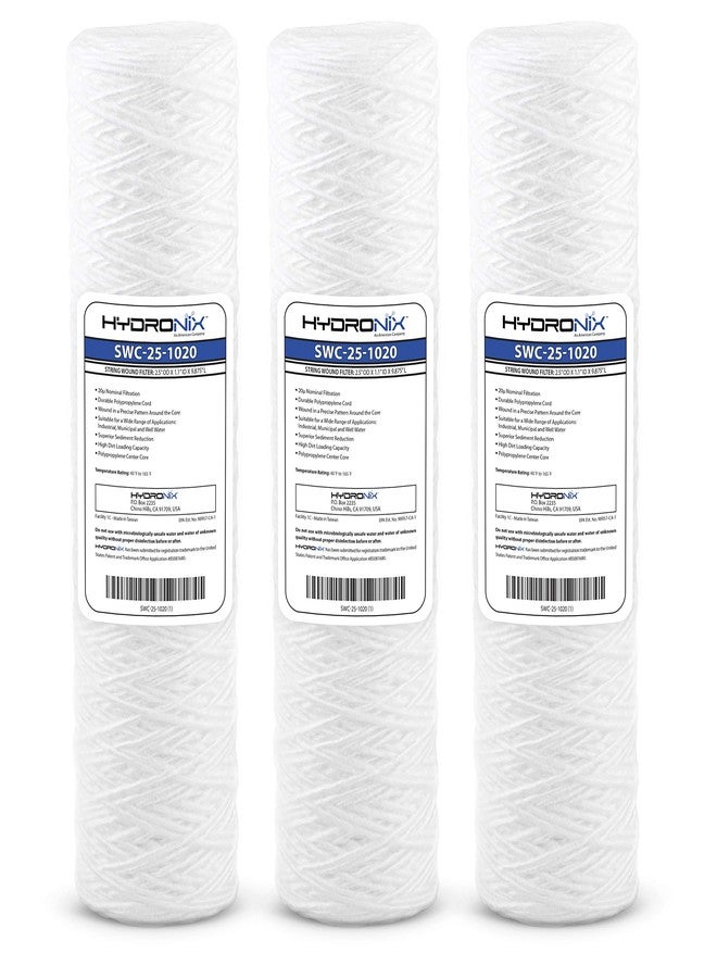 Hydronix HX-SWC-25-1020/3 Universal Whole House String Wound Sediment Water Filter Cartridge 2.5 inch x 10 inch - 20 micron - 3 Pack, White