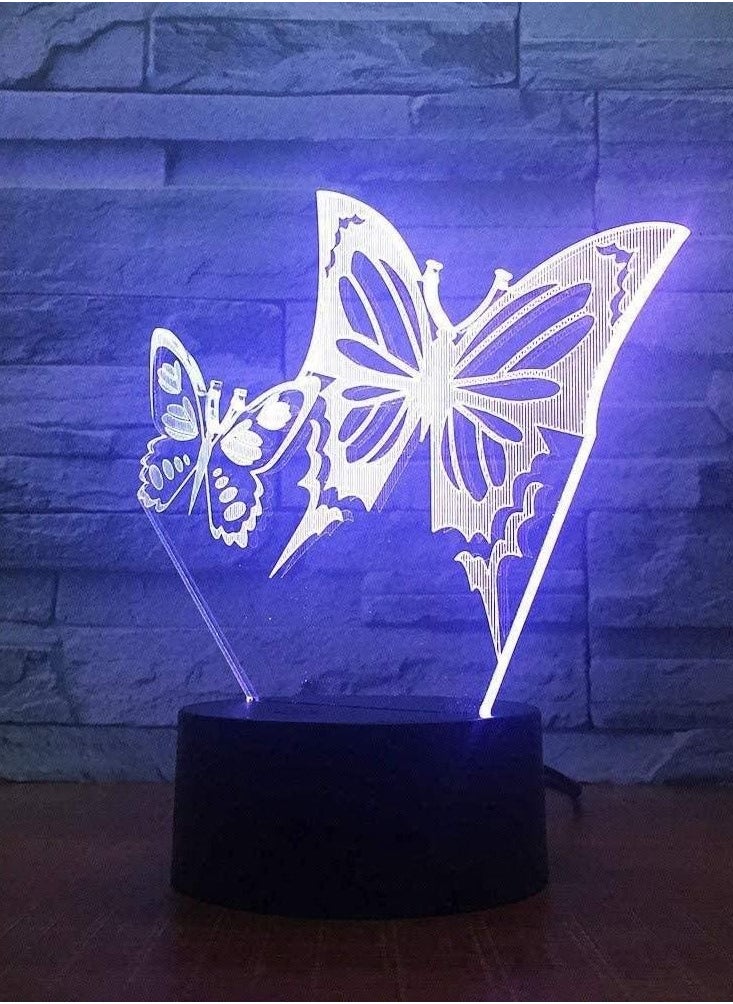 althiqahkey - Butterfly Wings LED Multicolor Night Light 3D LED Acrylic Panel Stereo Illusion Table Desk Lamp Multicolor Bulbing Light With Touch 7/16 Colors - Image 1